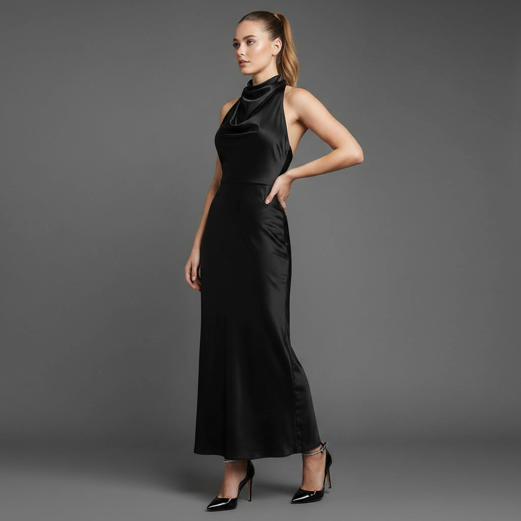 Halter Evening Dress | Elegant Midi Dress for Formal Events