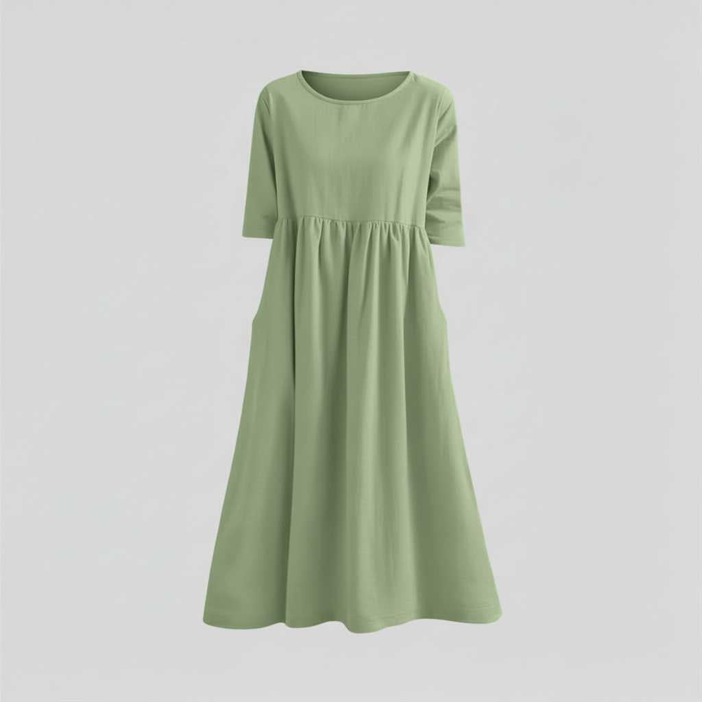 Loose Fit Summer Dress | Women's Midi Dress with Pockets