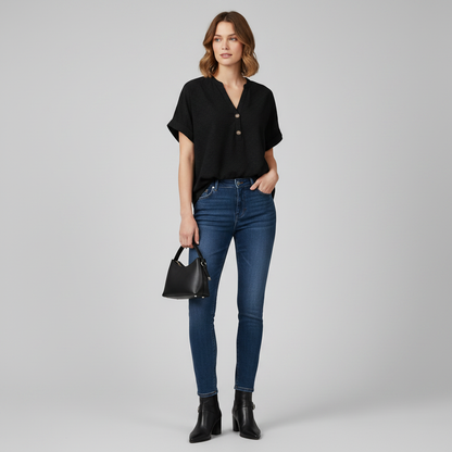 V-Neck Women's Top | Casual Short Sleeve Blouse