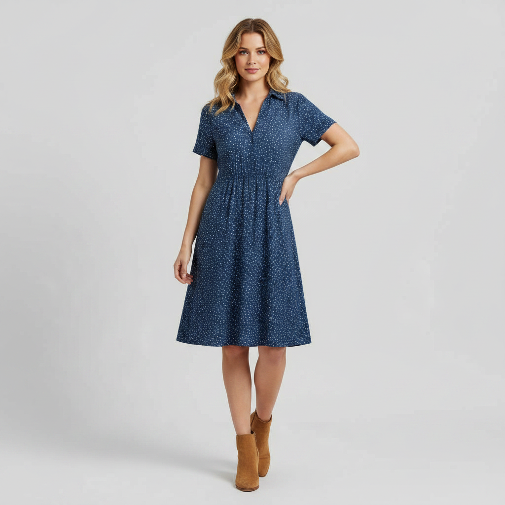 Women's Midi Shirt Dress | Casual Short Sleeve Dress