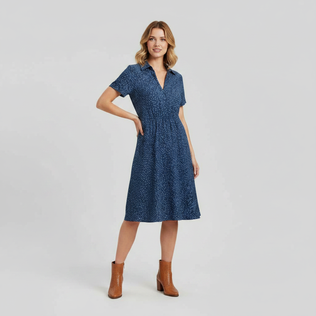 Women's Midi Shirt Dress | Casual Short Sleeve Dress