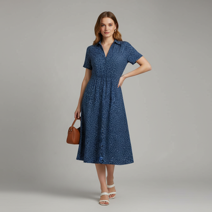 Women's Midi Shirt Dress | Casual Short Sleeve Dress