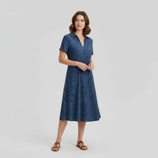 Women's Midi Shirt Dress | Casual Short Sleeve Dress