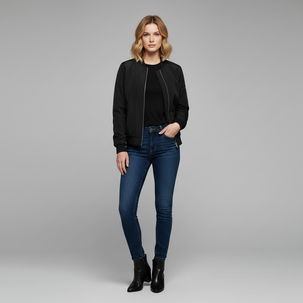 Women's Short Bomber Jacket | Casual Slim Fit Zipper Style