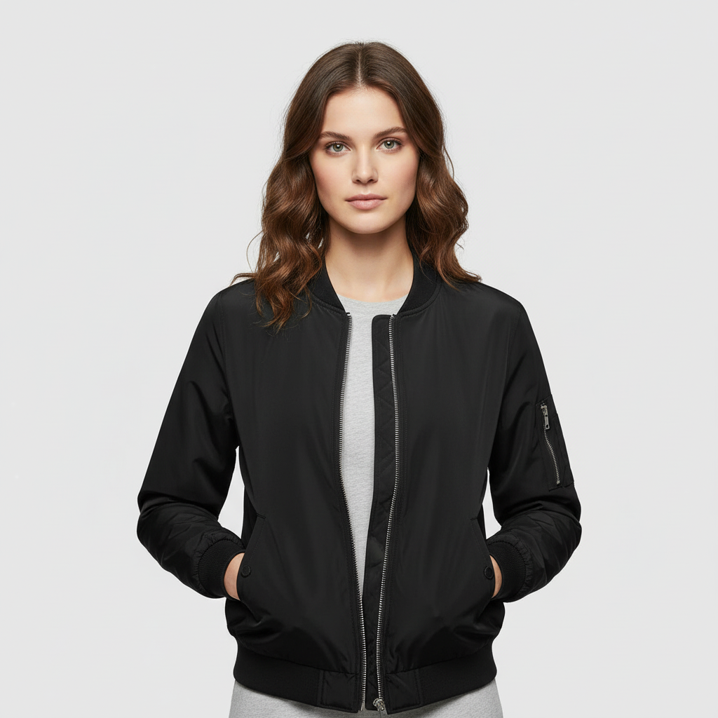 Women's Short Bomber Jacket | Casual Slim Fit Zipper Style