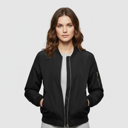 Women's Short Bomber Jacket | Casual Slim Fit Zipper Style