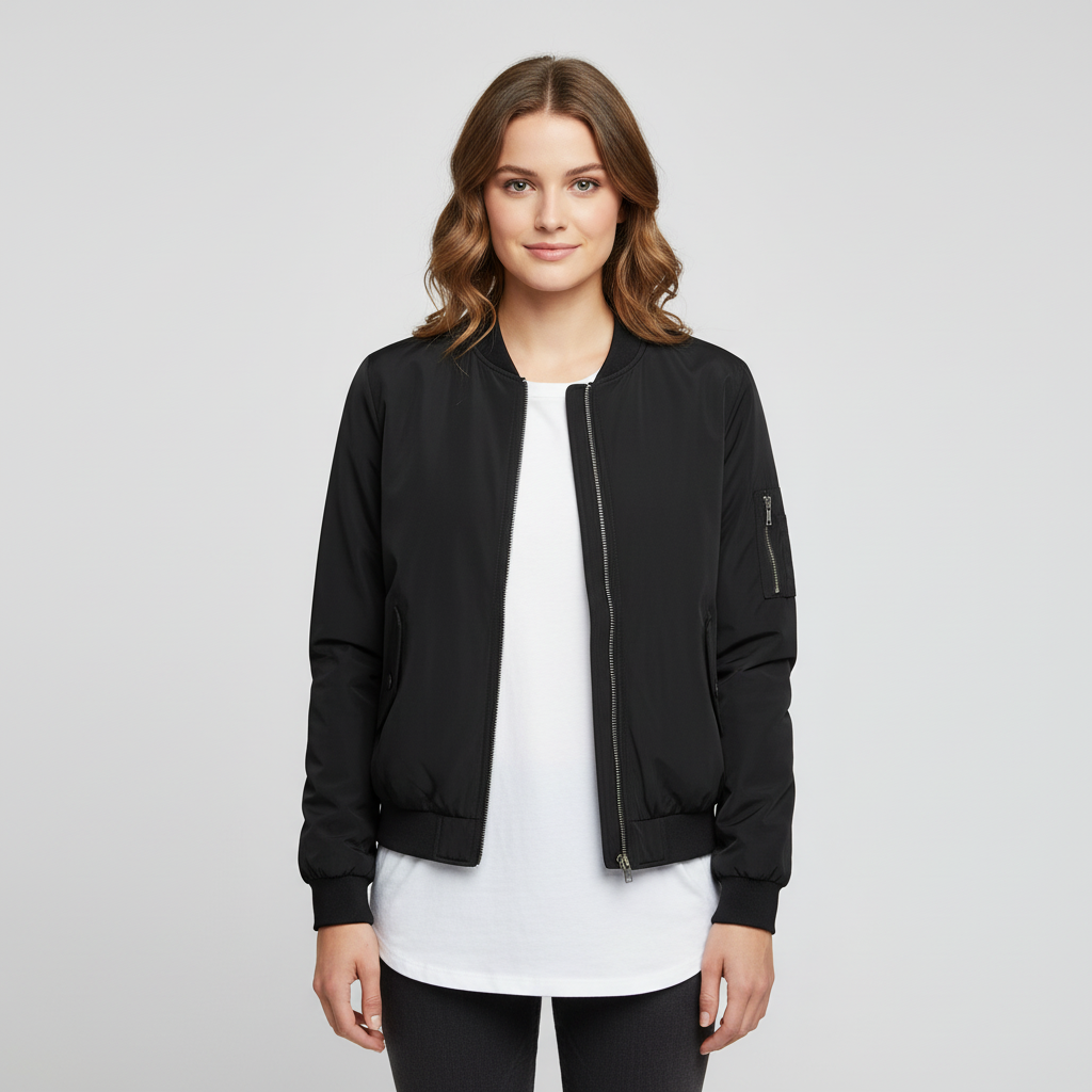 Women's Short Bomber Jacket | Casual Slim Fit Zipper Style